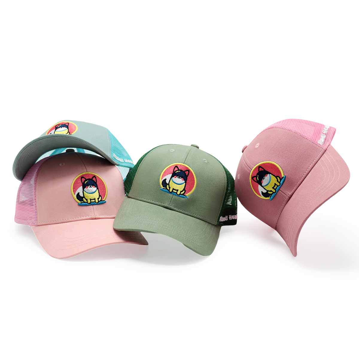 Cute Cartoon Dog Embroidery Mesh Trucker Hat for Adults and Kids