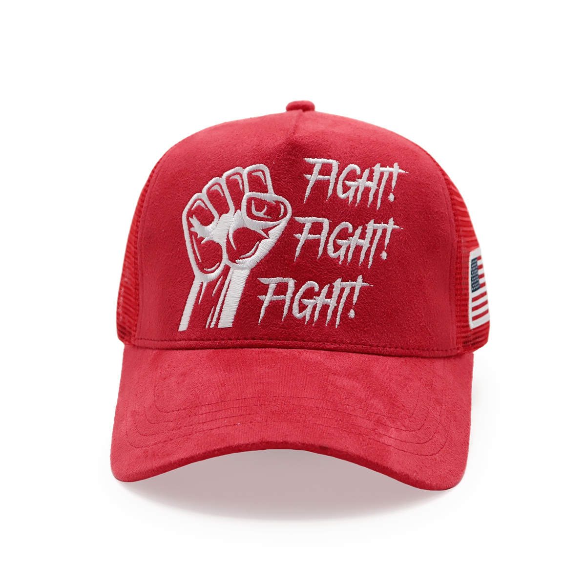 Fitwell Velvet Flat Embroidery Trucker Cap, American Street Style Mesh Hat, Fight Letter Design