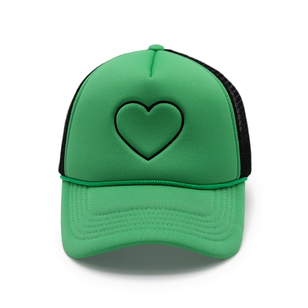 Rope Custom Trucker Hats with Heart Embroidery, Mesh Back, Adjustable Snapback, Unisex