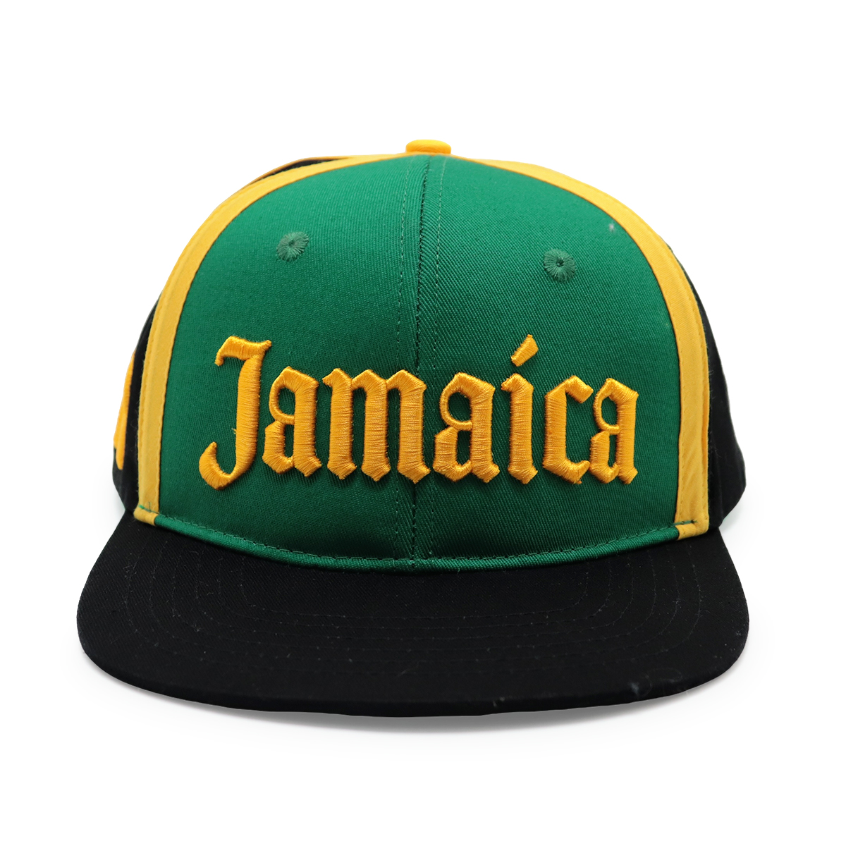 Jamaica Embroidered Flat Brim Snapback Hat – Green, Yellow & Black Cap