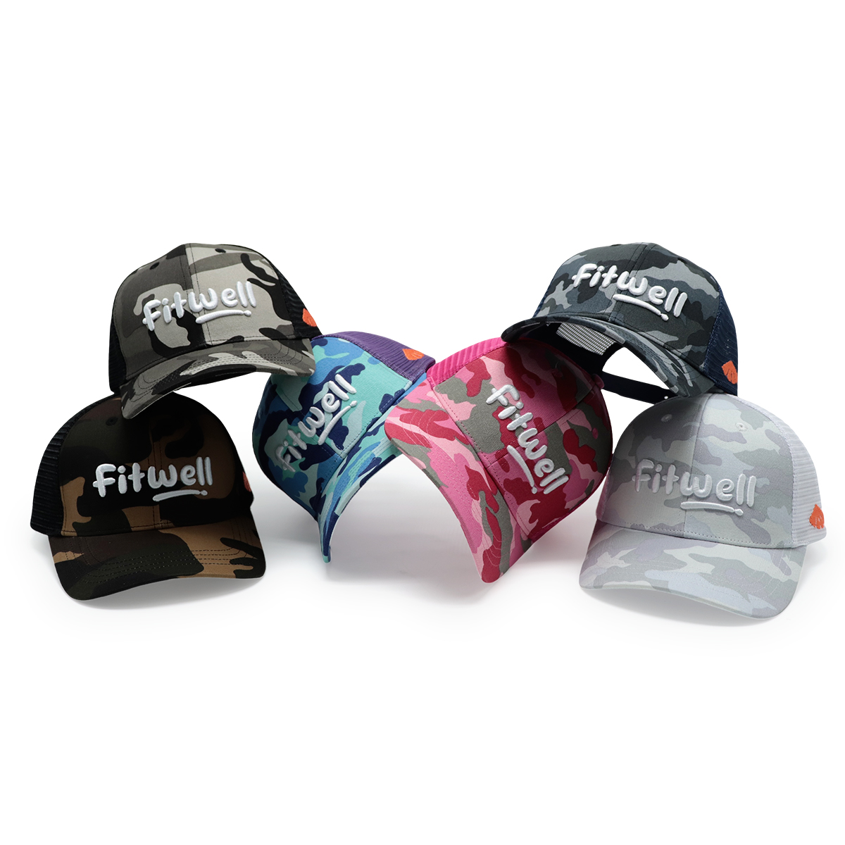 Fitwell Camouflage Embroidery Mesh Trucker Hat | Unisex Camo Baseball Cap