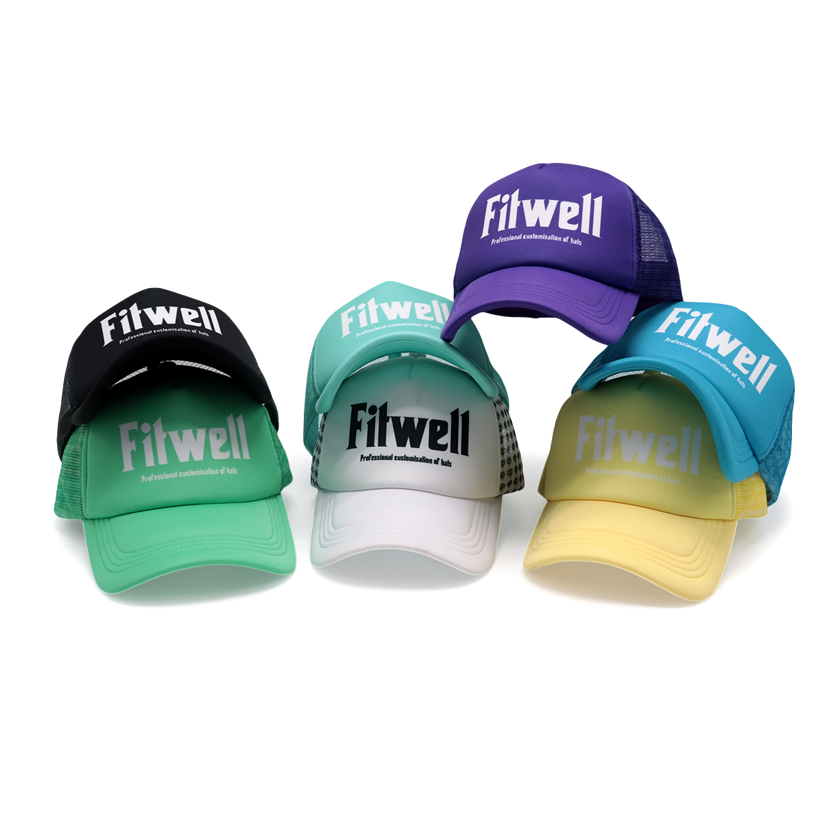 Mint Green Trucker Cap with Printed Fitwell Logo | Custom Mesh Snapback Hat