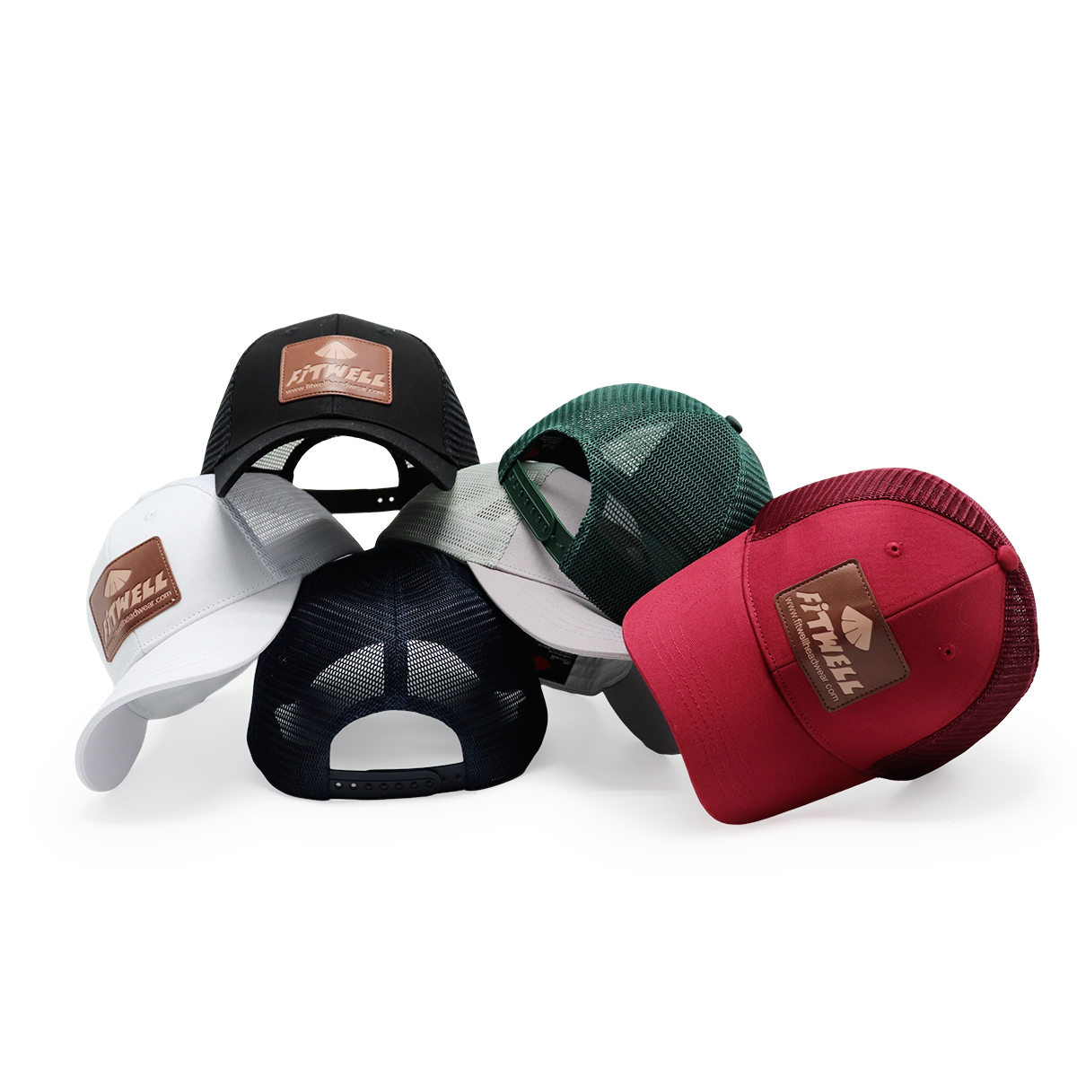 Fitwell Leather Patch Mesh Trucker Hat | Classic Unisex Baseball Cap