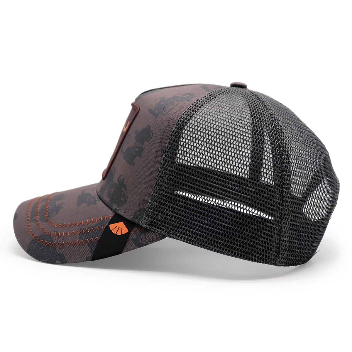 FITWELL Brown Tiger Patch Trucker Hat – Embroidered Animal Mesh Snapback Cap