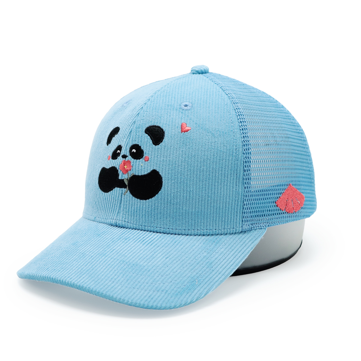 Cute Panda Embroidery Corduroy Mesh Trucker Hat for Kids and Adults