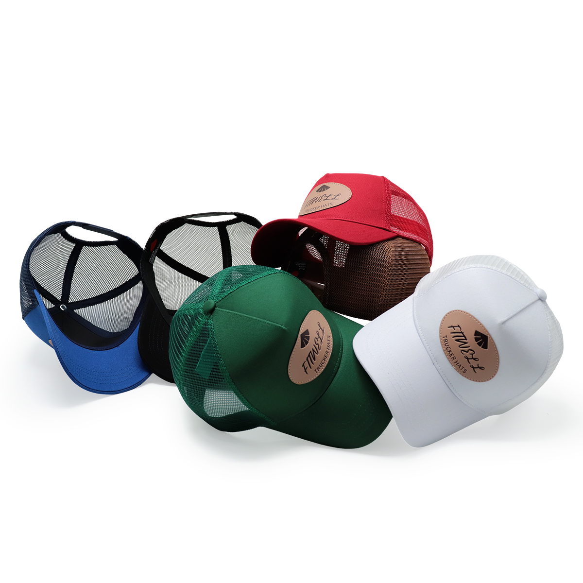 FitWell Leather Patch Trucker Hat – Multi-Color Mesh Back Cap