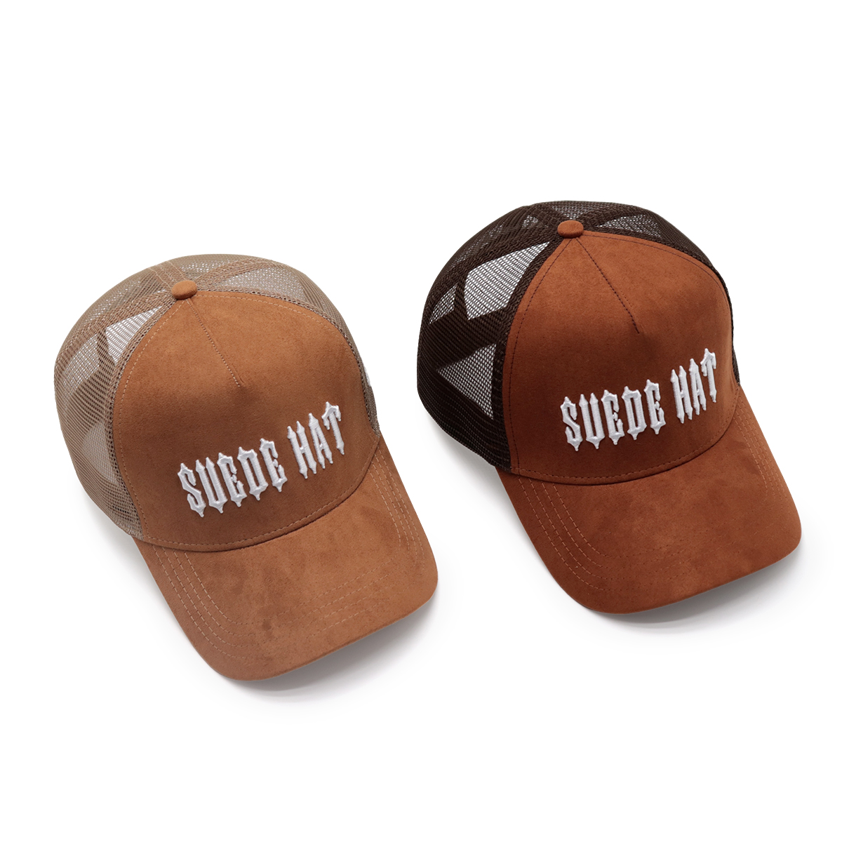 Suede Trucker Hat – Embroidered Snapback Cap, Mesh Baseball Hat in Yellow, Black, Purple, Unisex Adjustable