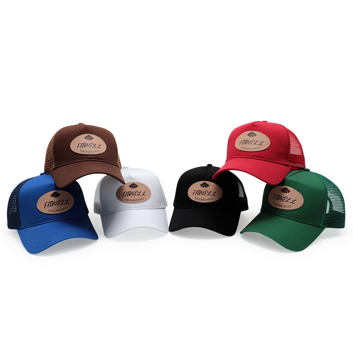 FitWell Leather Patch Trucker Hat – Multi-Color Mesh Back Cap
