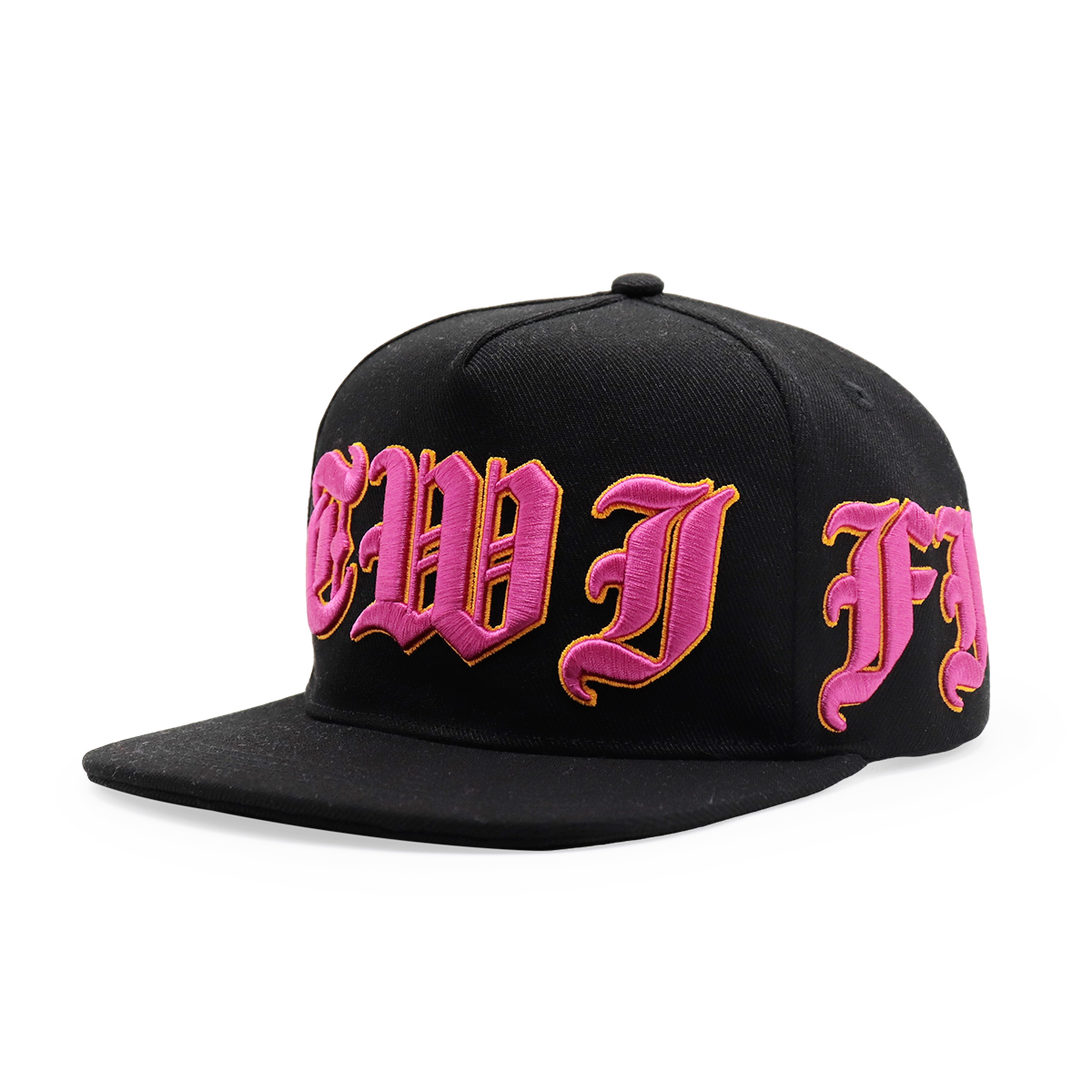 3D Gothic Embroidered Snapback Hat – Black & White