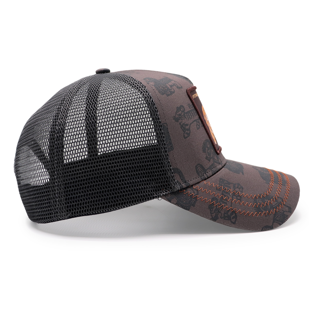 FITWELL Brown Tiger Patch Trucker Hat – Embroidered Animal Mesh Snapback Cap