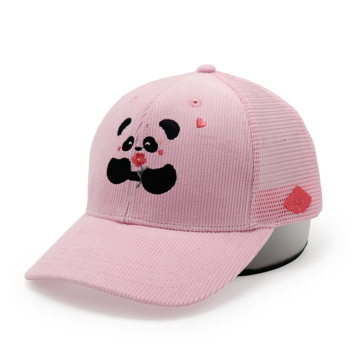 Cute Panda Embroidery Corduroy Mesh Trucker Hat for Kids and Adults