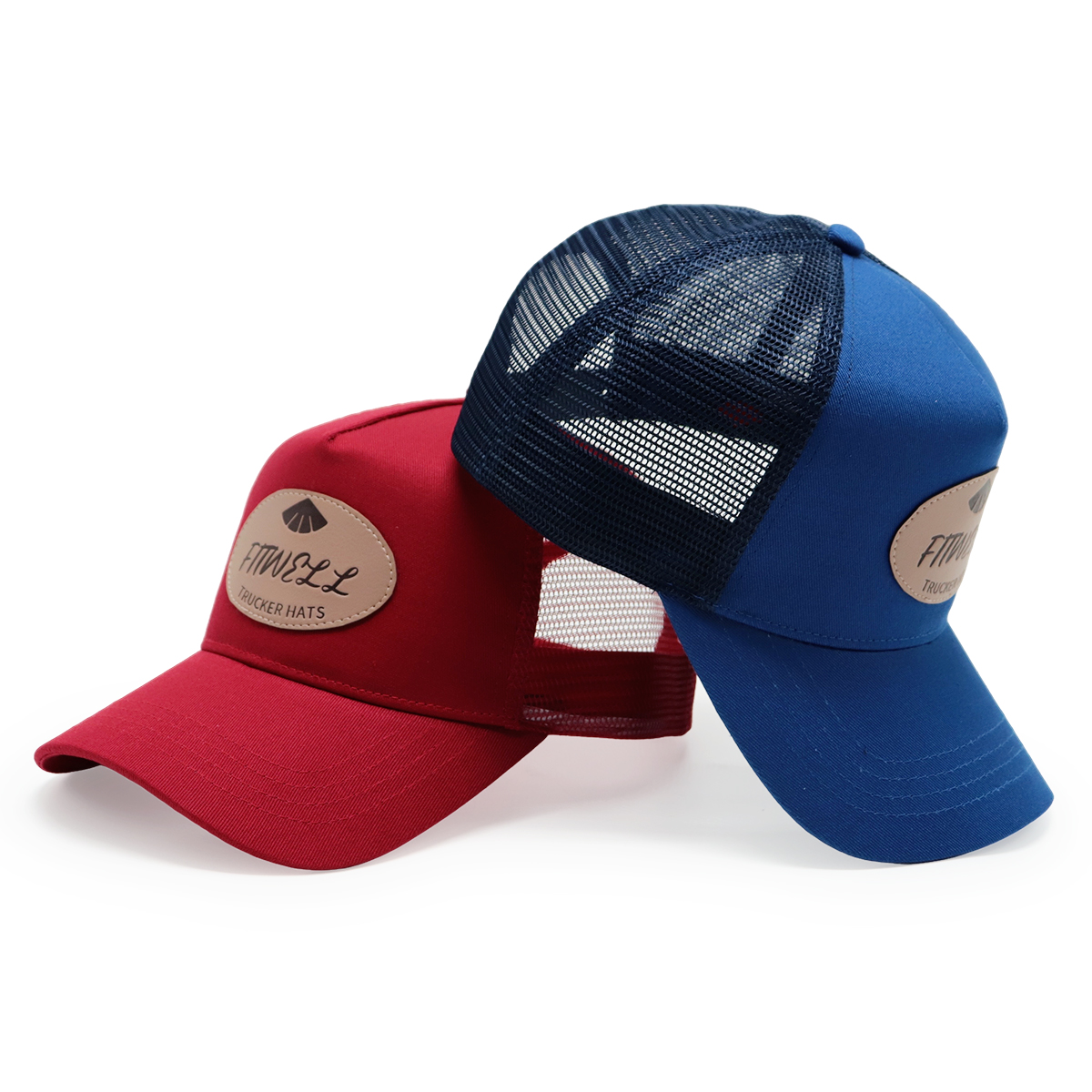 Custom Leather Patch Trucker Hat – Mesh Back Snapback Cap with Logo Badge