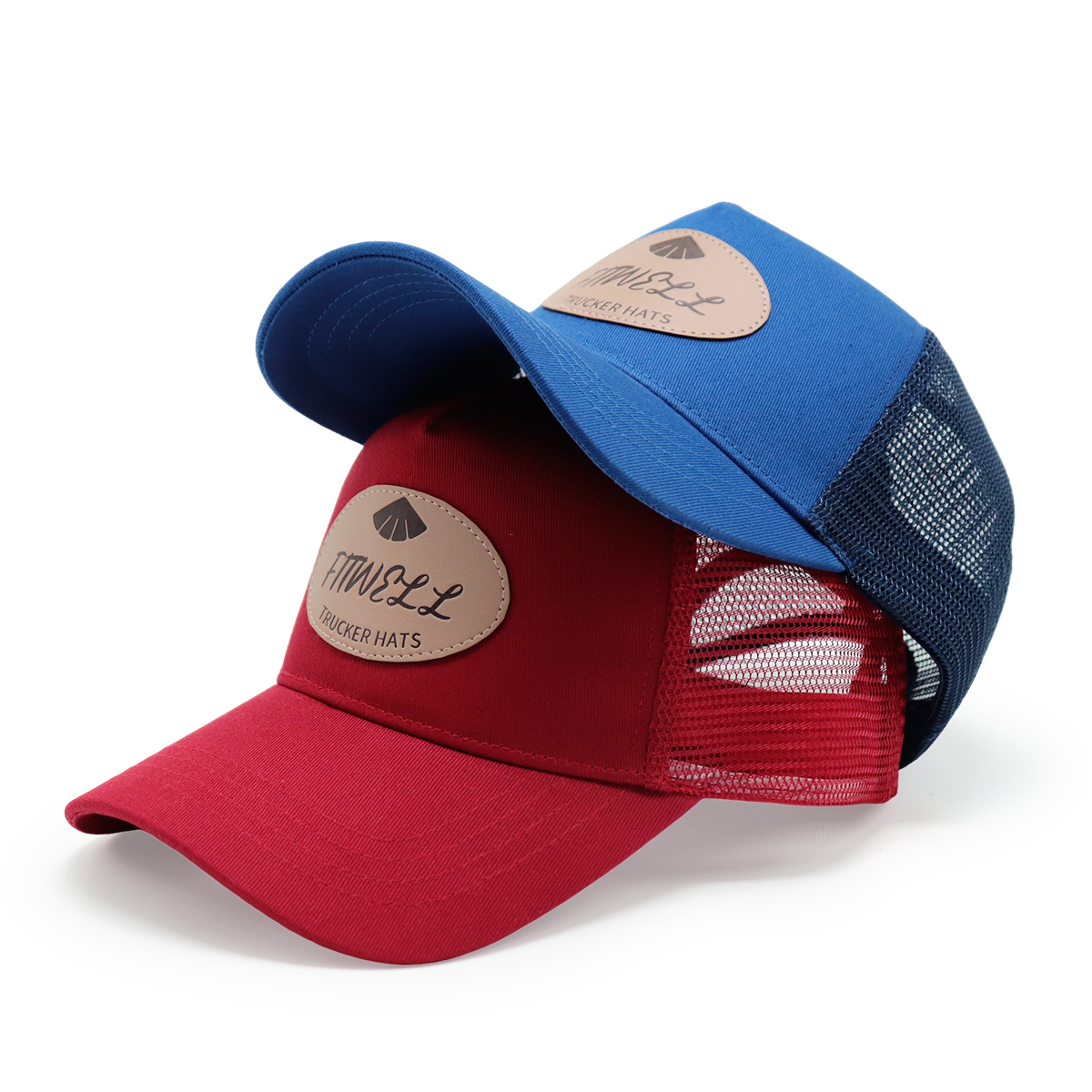 Custom Leather Patch Trucker Hat – Mesh Back Snapback Cap with Logo Badge