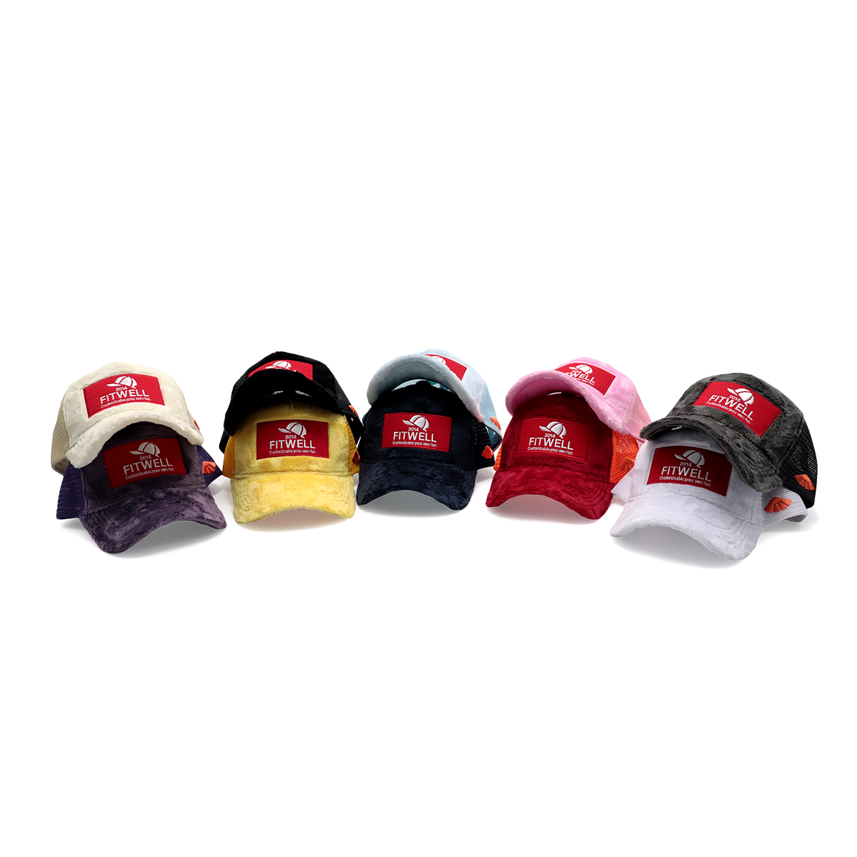 Yellow Velvet Trucker Cap with Embroidered Patch Logo | Custom Mesh Snapback Hat