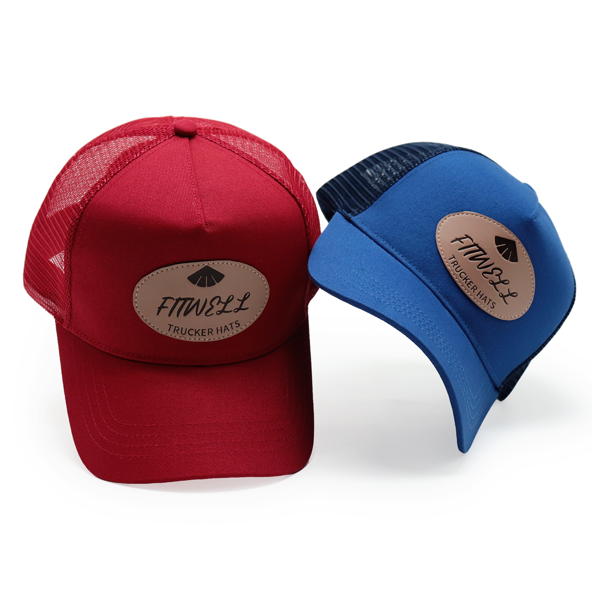 Custom Leather Patch Trucker Hat – Mesh Back Snapback Cap with Logo Badge