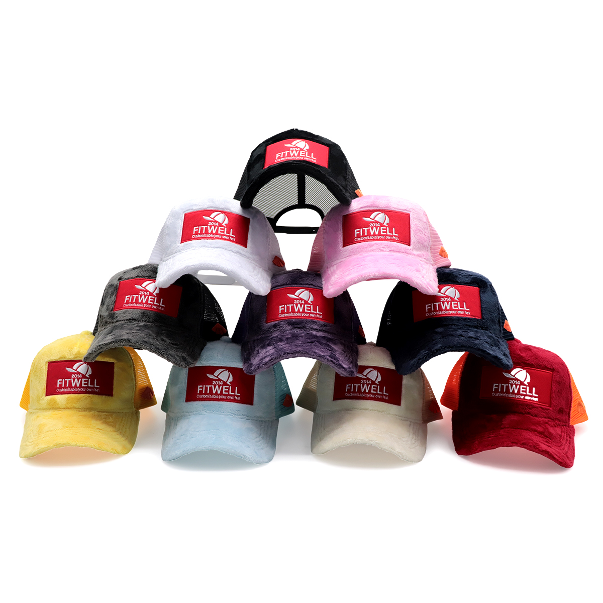 Yellow Velvet Trucker Cap with Embroidered Patch Logo | Custom Mesh Snapback Hat
