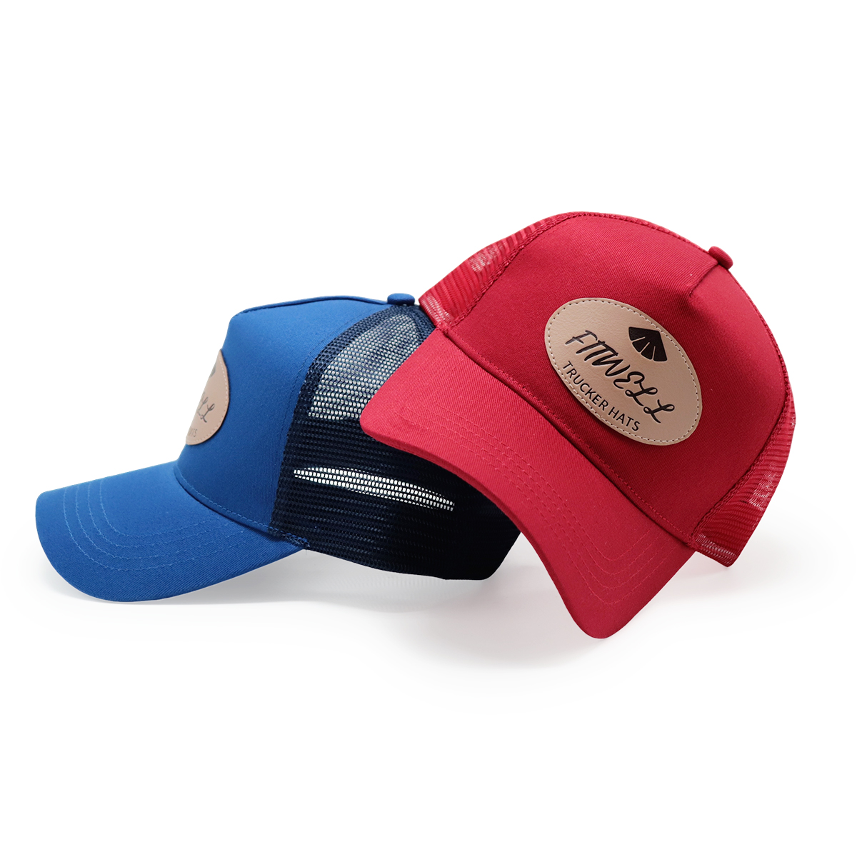 Custom Leather Patch Trucker Hat – Mesh Back Snapback Cap with Logo Badge