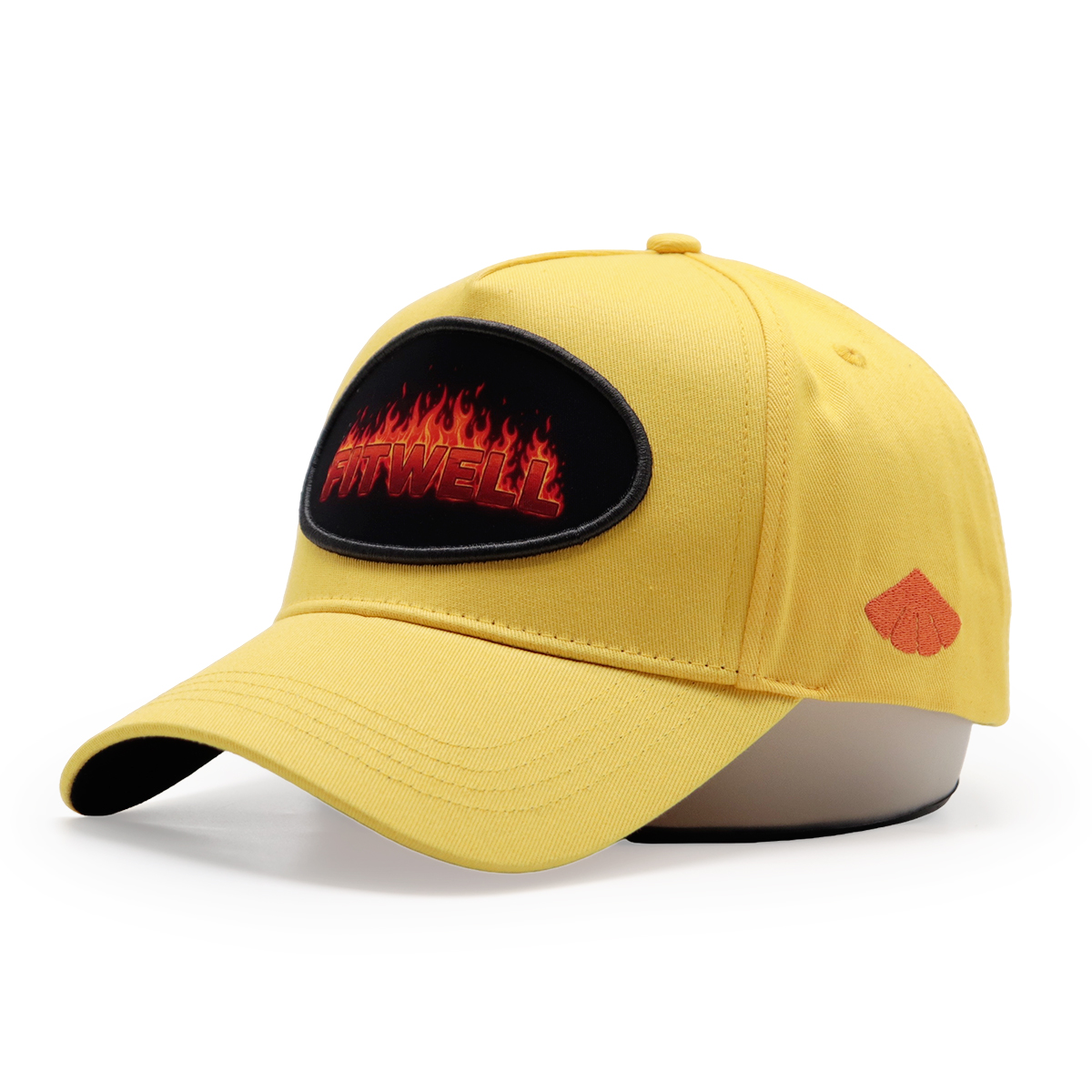FITWELL Flame Embroidered Baseball Cap, 6-Panel Snapback Hat, Yellow & Black, Unisex Streetwear