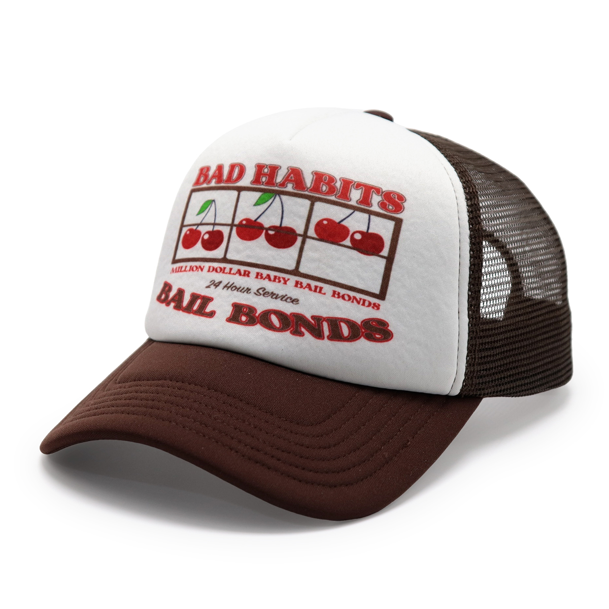 Printed Logo Mesh Trucker Cap – Brown & White Retro, Adjustable Snapback, Unisex Streetwear Hat