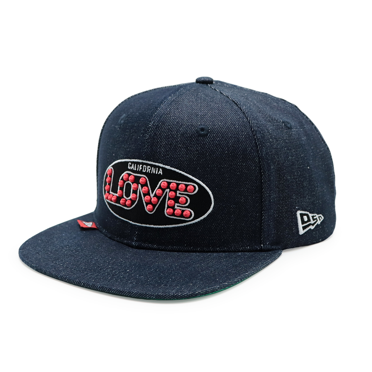 California LOVE Embroidered Denim Snapback Hat – Flat Brim Streetwear Cap
