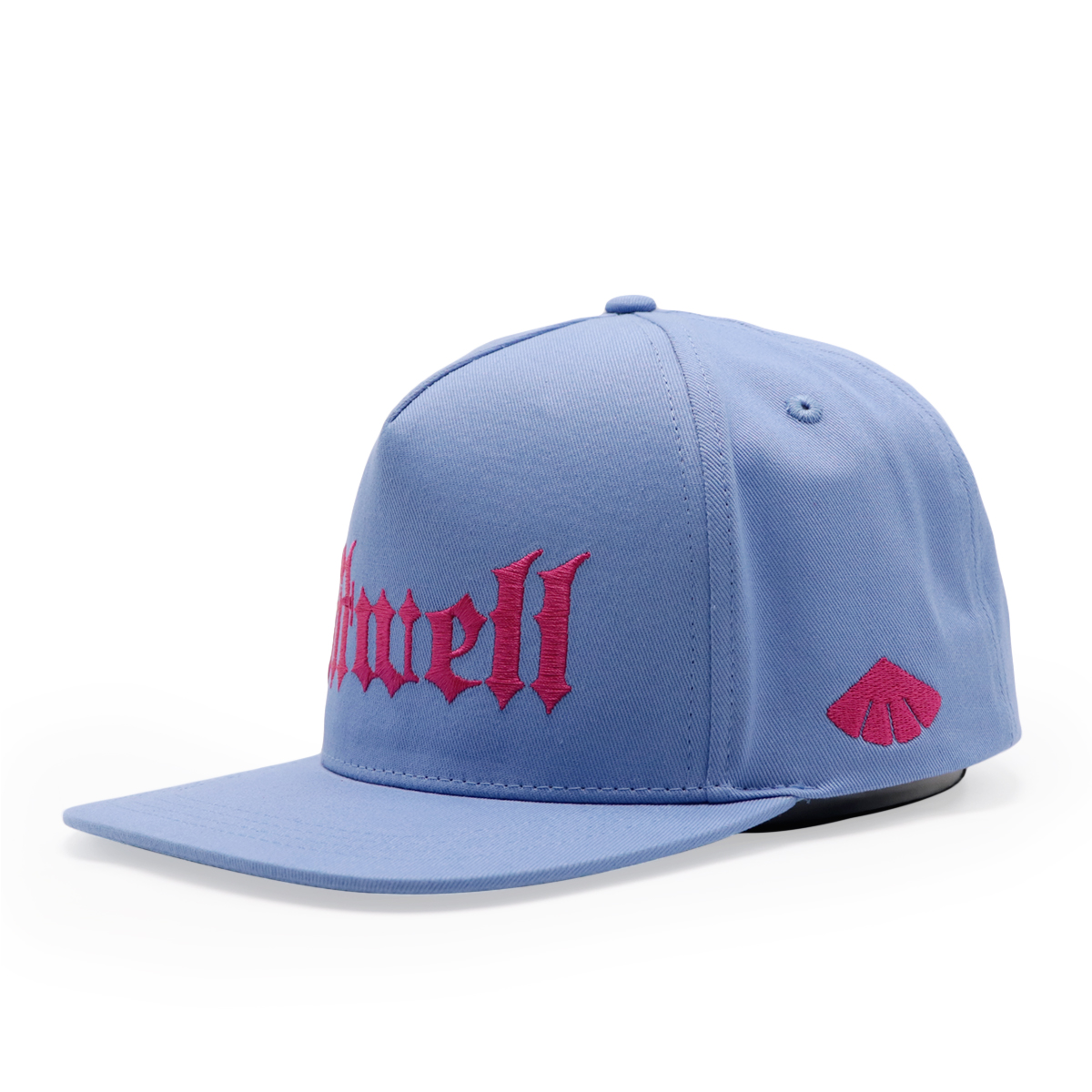 Blue Flat Brim Snapback Cap with Gothic Fitwell Embroidery