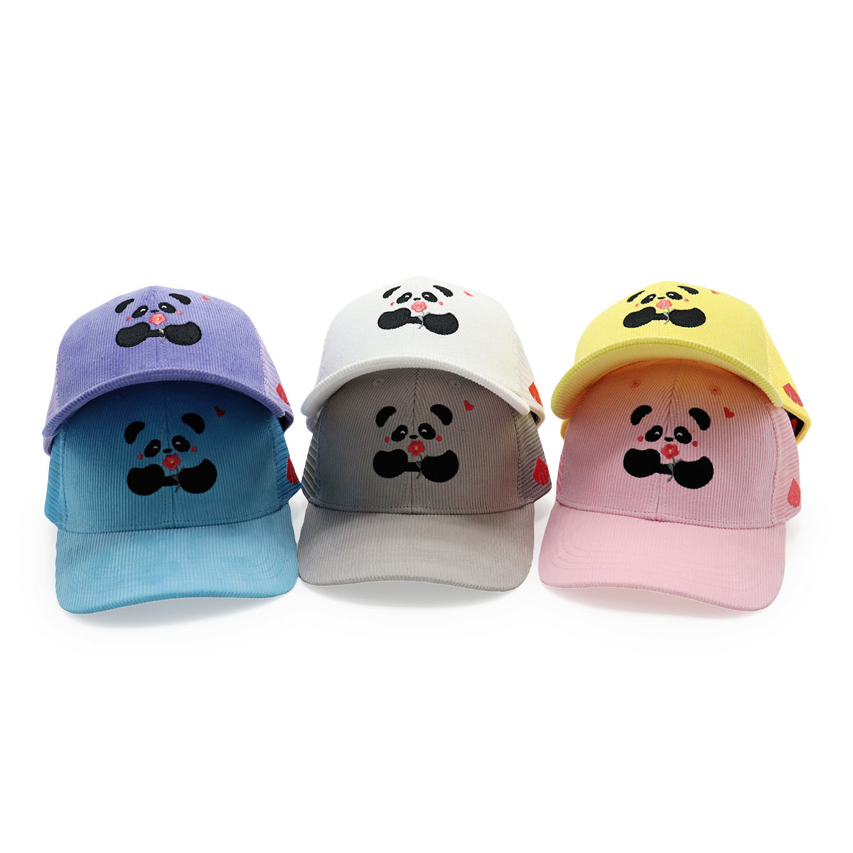 Cute Panda Embroidery Corduroy Mesh Trucker Hat for Kids and Adults