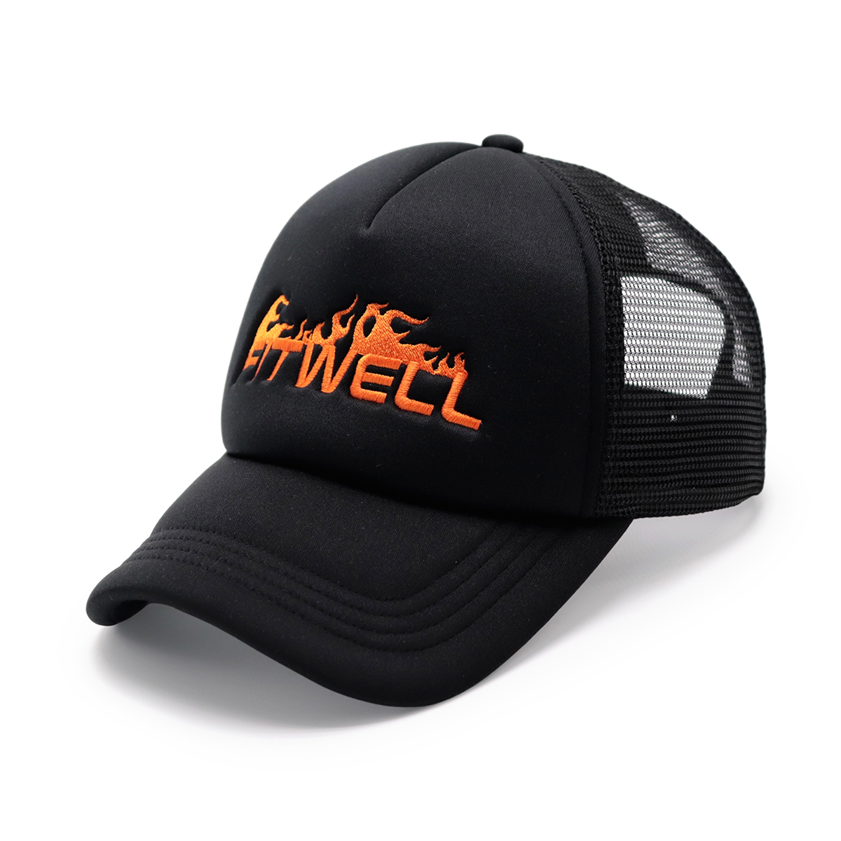 Fitwell Flame Embroidery Trucker Cap Adjustable Mesh Baseball Hat for Men and Women