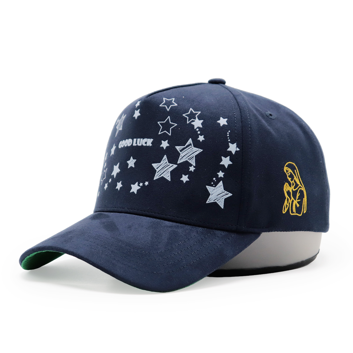 Suede Baseball Cap with English Heat Transfer Logo & Star Pattern, Adjustable Unisex Outdoor Sun Hat (Black/Beige)