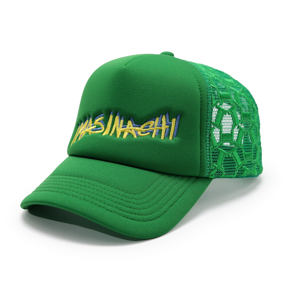 IMASINASHI Custom Trucker Hats with 3D Embroidery and Geometric Mesh