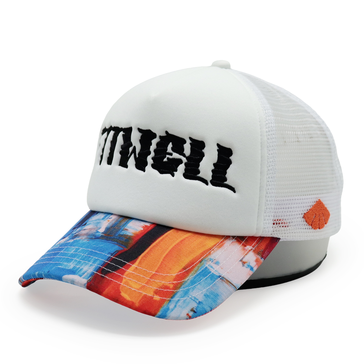 Fitwell Embroidered Logo Trucker Cap, Colorful Printed Brim Foam Mesh Hat, Trendy Snapback