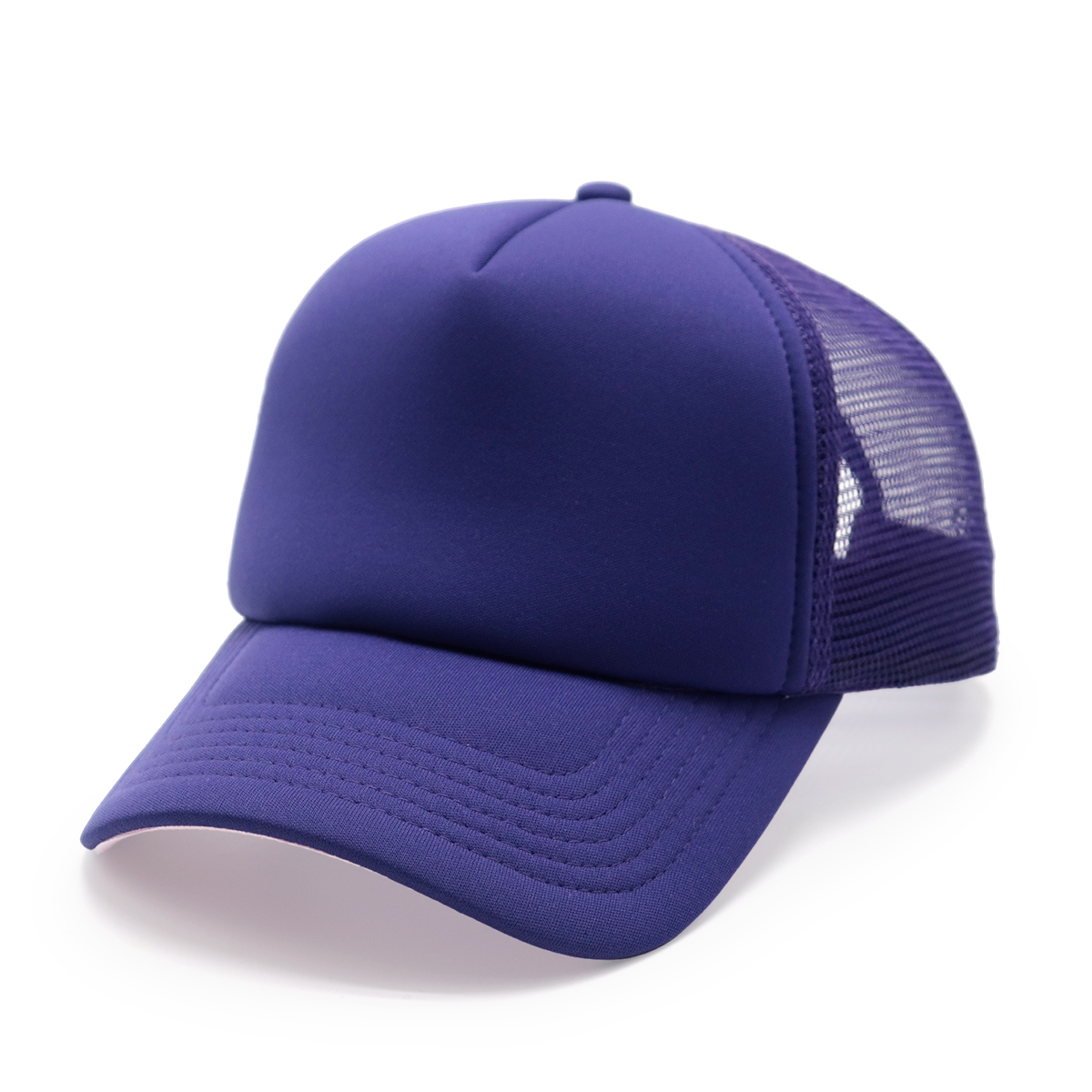 Adjustable Navy Blue Purple Trucker Cap with Mesh Back for Outdoor Sports