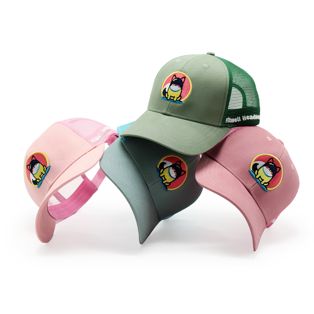 Cute Cartoon Dog Embroidery Mesh Trucker Hat for Adults and Kids