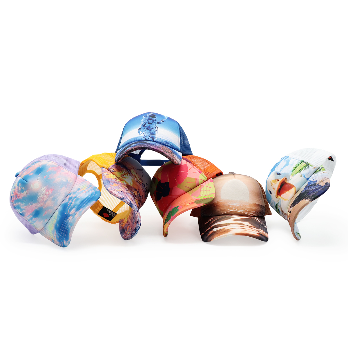 Custom Transfer Printed Logo Baseball Caps – Fashionable Multicolor Mesh Caps