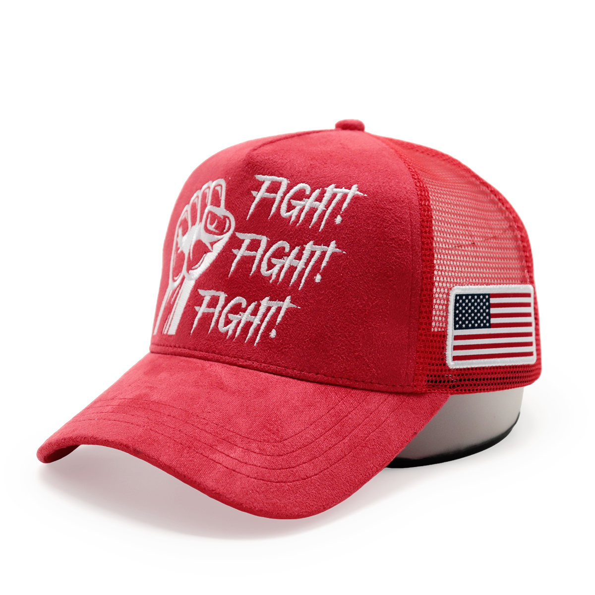 Fitwell Velvet Flat Embroidery Trucker Cap, American Street Style Mesh Hat, Fight Letter Design