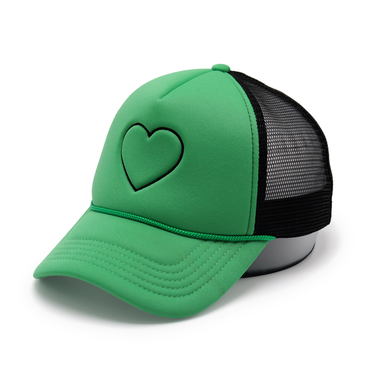 Rope Custom Trucker Hats with Heart Embroidery, Mesh Back, Adjustable Snapback, Unisex