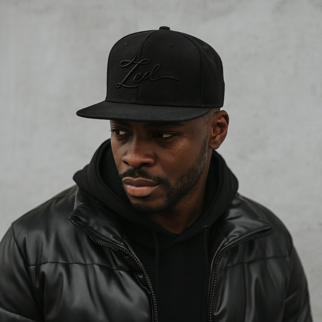 Zed All-Black Script Snapback Hat – Minimalist 3D Embroidered Street Cap