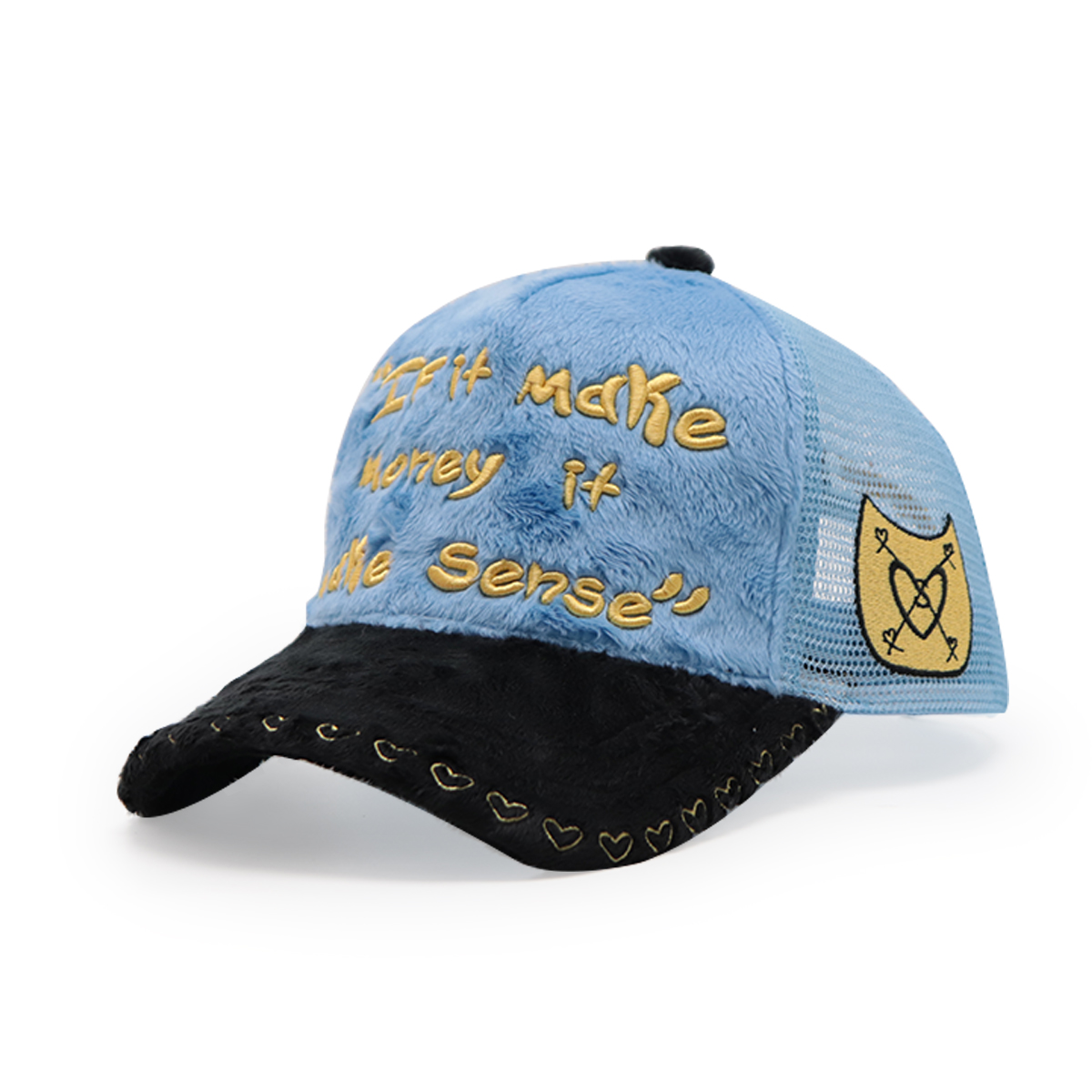 FITWELL Fuzzy Patchwork Trucker Hat – Embroidered Plush Mesh Baseball Cap