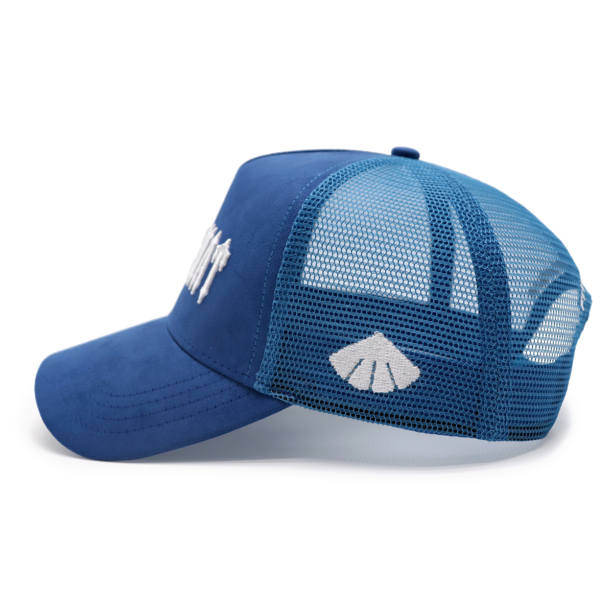 Blue SUEDE HAT Trucker Cap – Gothic Embroidered Faux Suede Mesh Hat