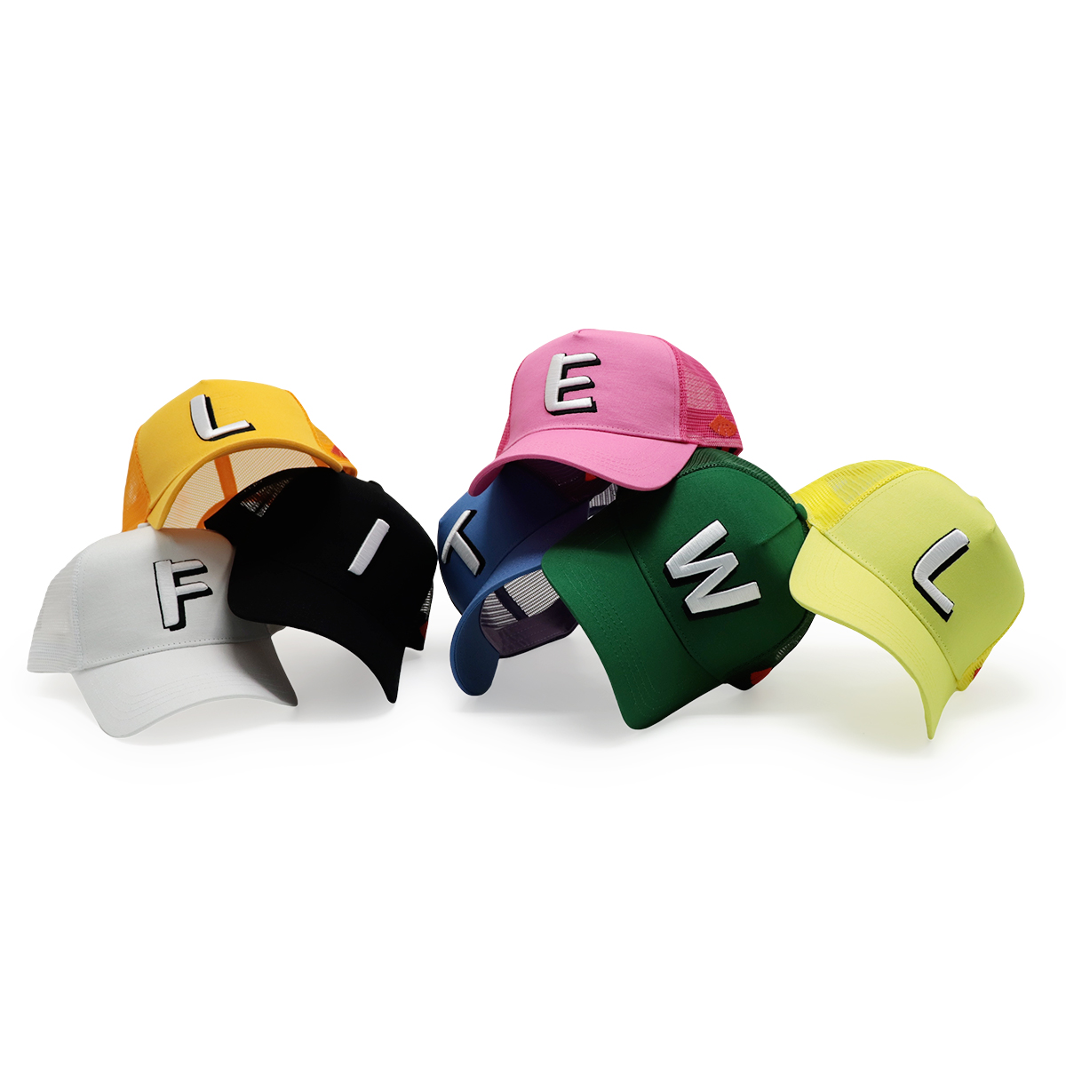 Custom Letter Cotton Trucker Hat – Multi-Color Mesh Back Cap