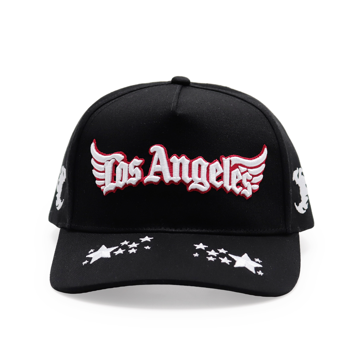 3D Embroidery Logo Black Baseball Caps, Flame & Star Pattern, Adjustable Unisex Hip-hop Cap (Los Angeles / Fitwell / A Letter)