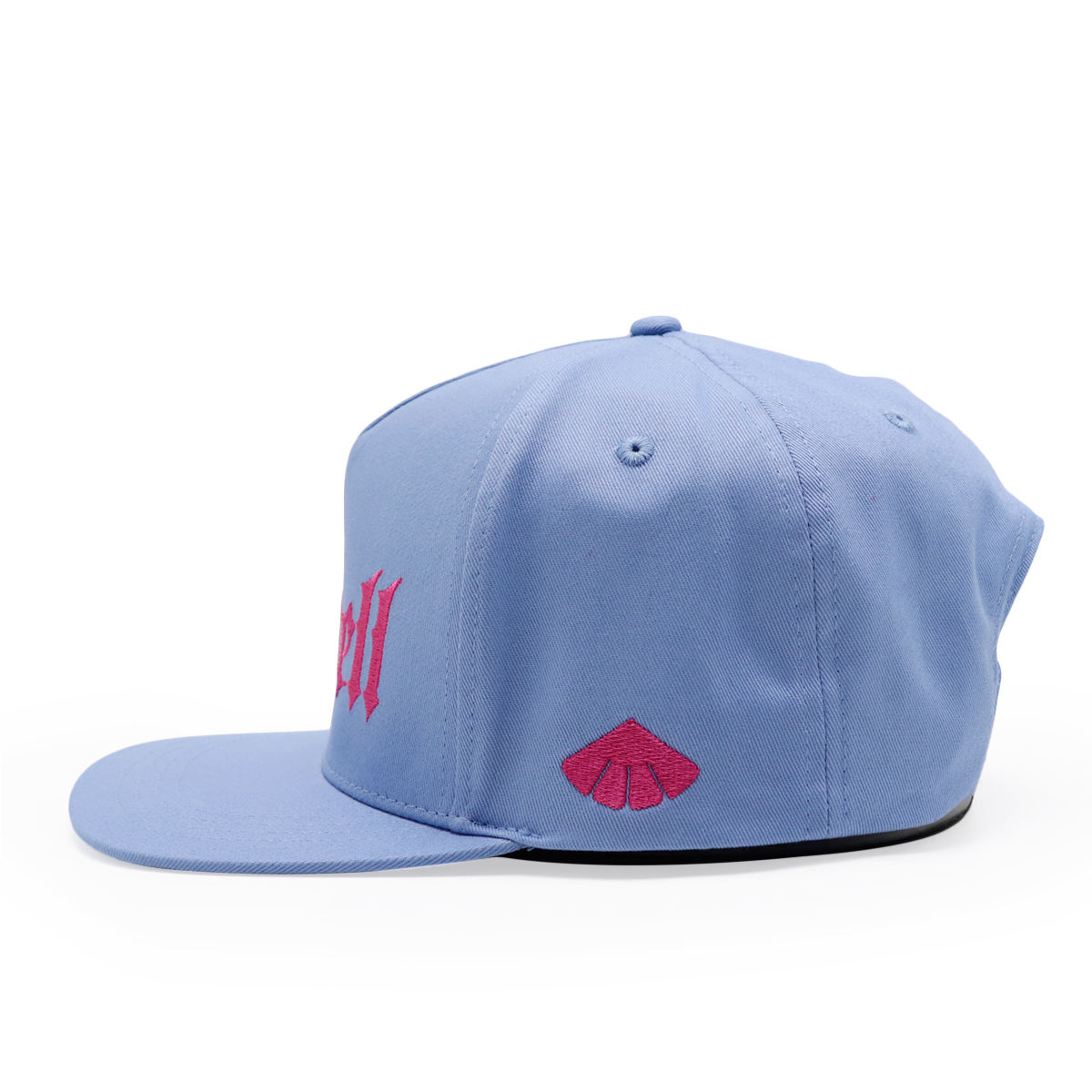 Blue Flat Brim Snapback Cap with Gothic Fitwell Embroidery
