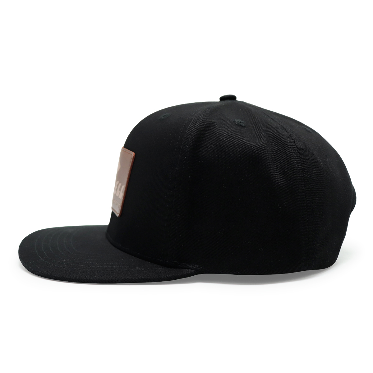 Black Flat Brim Snapback Hat with Leather Fitwell Logo Patch