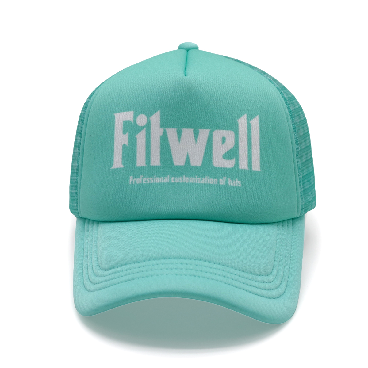 Mint Green Trucker Cap with Printed Fitwell Logo | Custom Mesh Snapback Hat