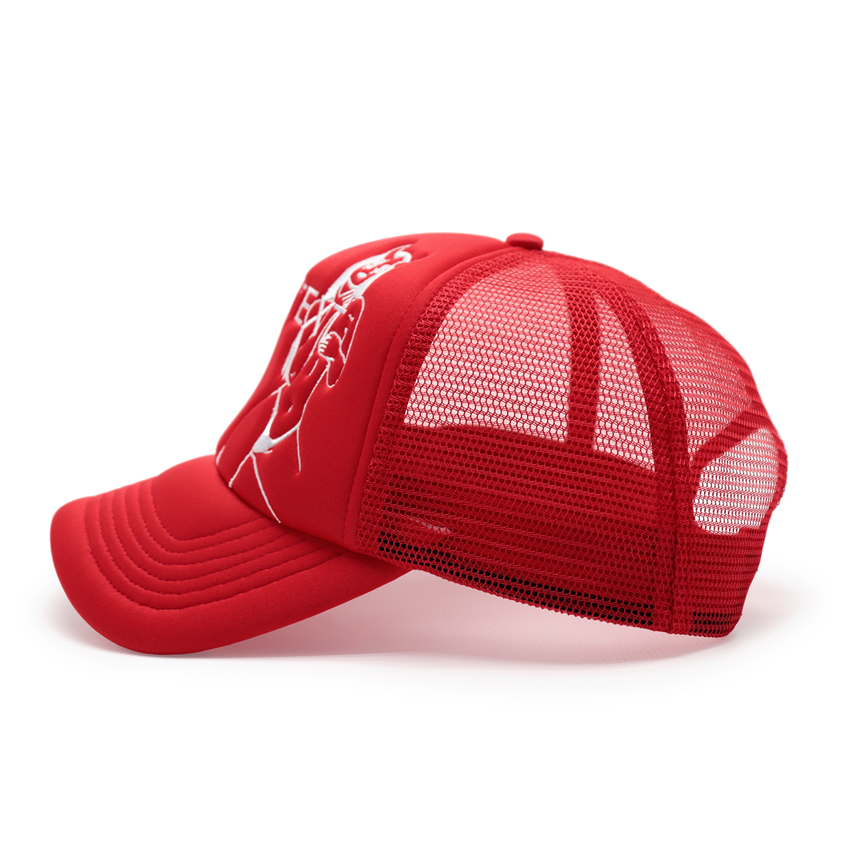 Custom Text Mesh Trucker Hat – Red or Pink/White Embroidered Personalized Baseball Cap