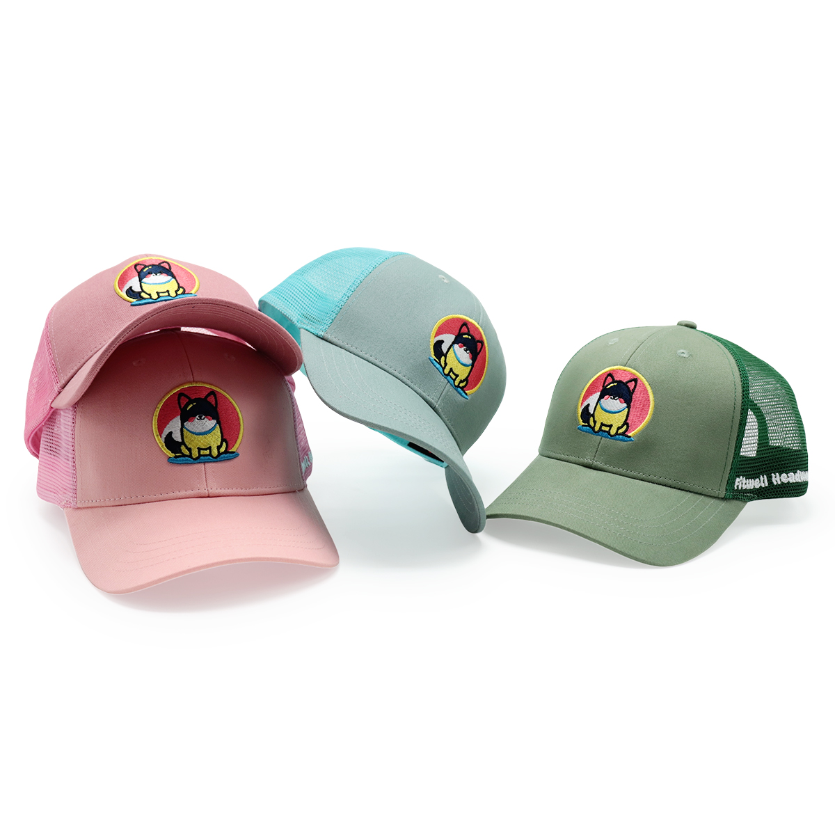 Cute Cartoon Dog Embroidery Mesh Trucker Hat for Adults and Kids