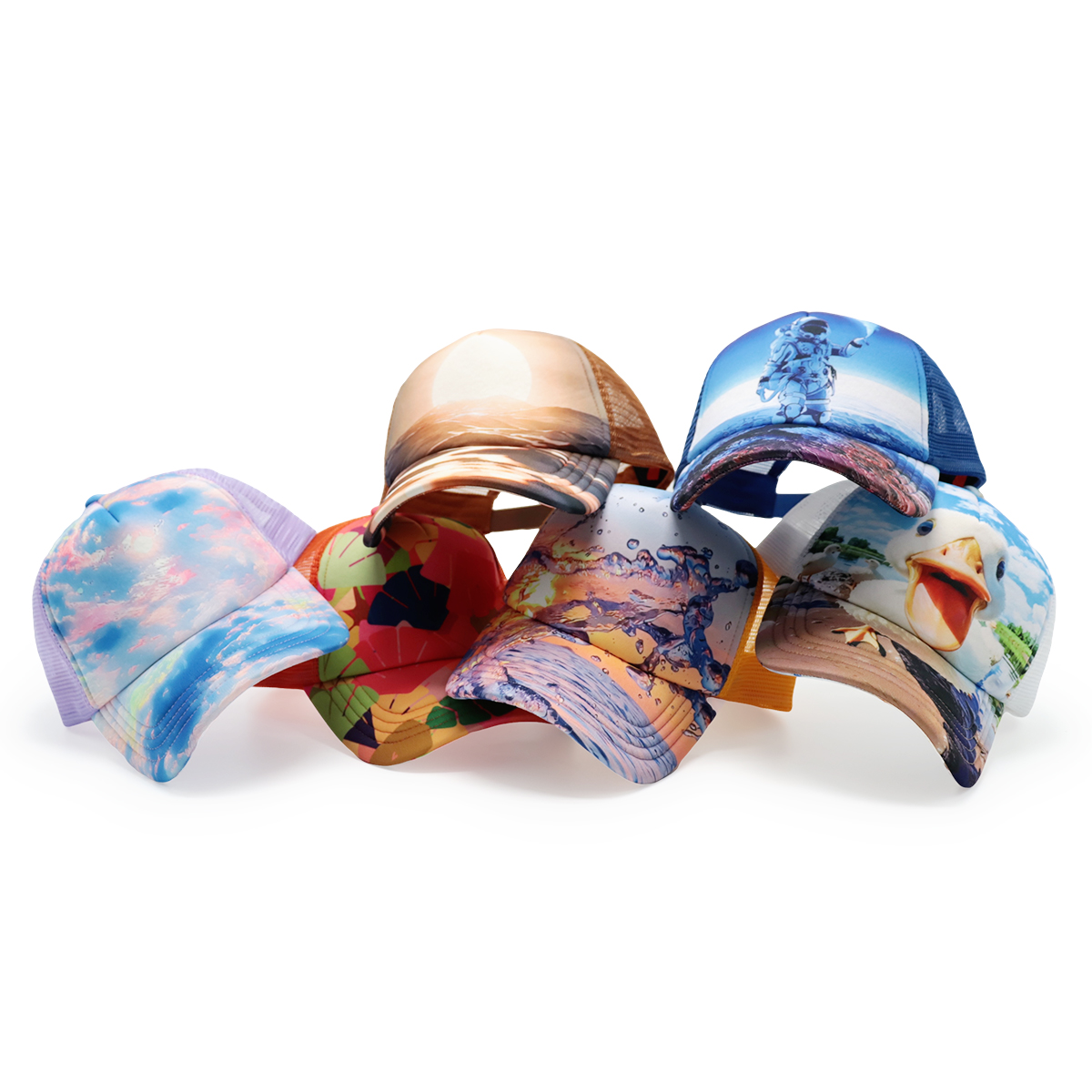 Custom Transfer Printed Logo Baseball Caps – Fashionable Multicolor Mesh Caps