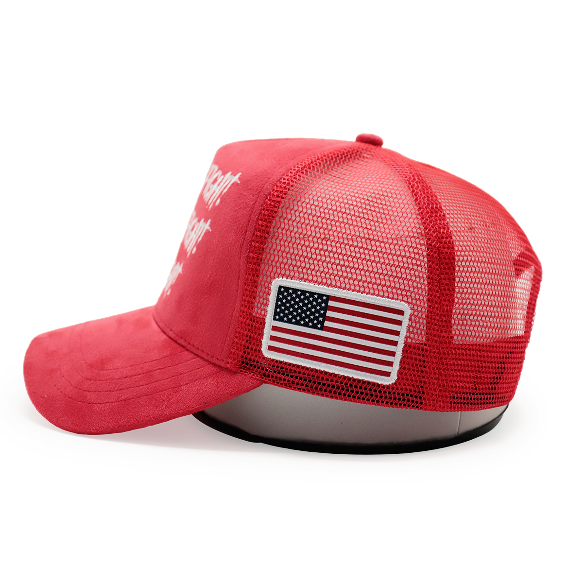 Fitwell Velvet Flat Embroidery Trucker Cap, American Street Style Mesh Hat, Fight Letter Design