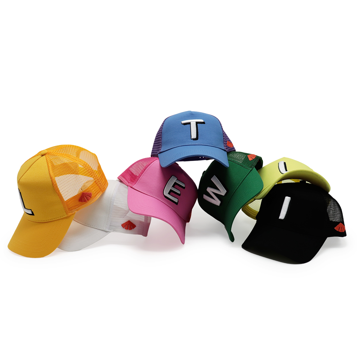 Custom Letter Cotton Trucker Hat – Multi-Color Mesh Back Cap