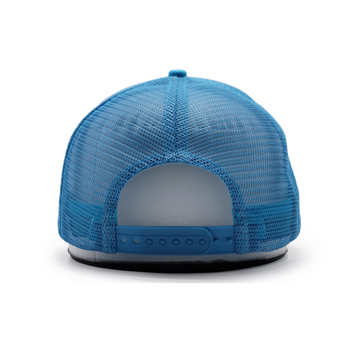 5 Panel Blue Trucker Cap with 3D Embroidered RARE Logo and Curved Brim – Adjustable Mesh Snapback Hat