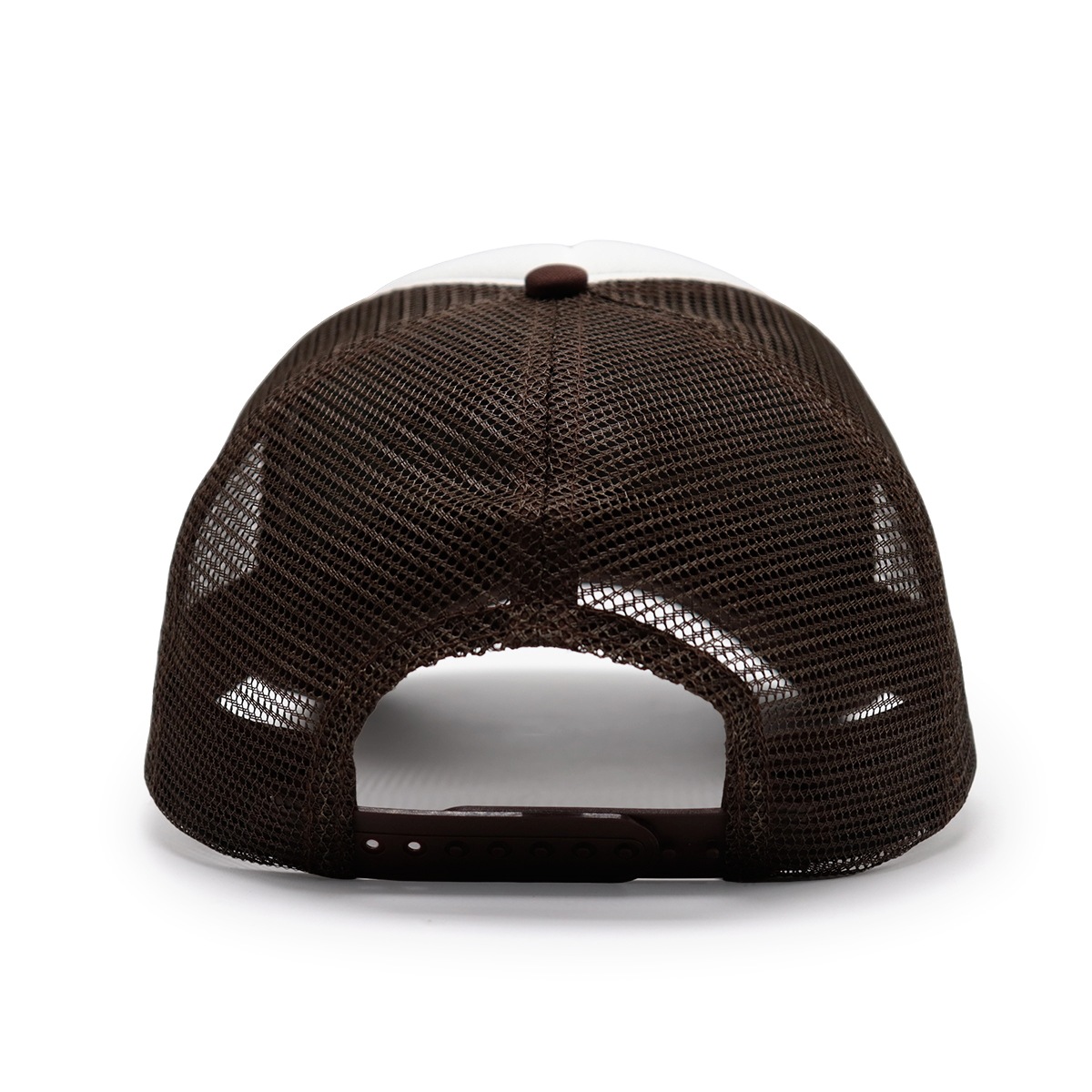 Printed Logo Mesh Trucker Cap – Brown & White Retro, Adjustable Snapback, Unisex Streetwear Hat